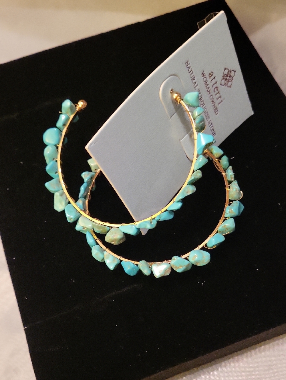 Atterri Turquiose Beads Gold Hoop Earrings Te